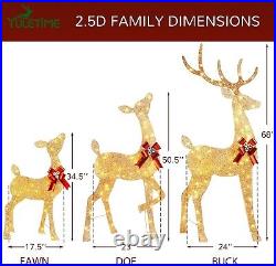 YULETIME Pre-lit 3 Piece Christmas Reindeer Family Warm White LED Lights