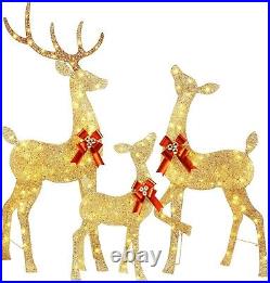 YULETIME Pre-lit 3 Piece Christmas Reindeer Family Warm White LED Lights