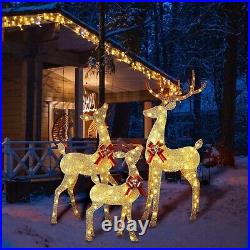 YULETIME Pre-lit 3 Piece Christmas Reindeer Family Warm White LED Lights