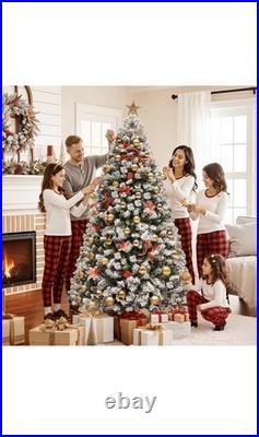 Yaheetech 6ft Snow Flocked Pre-lit Christmas Tree with 250 Warm White ...