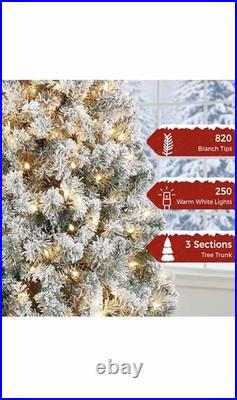 Yaheetech 6ft Snow Flocked Pre-lit Christmas Tree with 250 Warm White ...