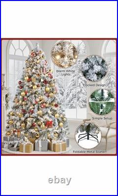 Yaheetech 6ft Snow Flocked Pre-lit Christmas Tree with 250 Warm White ...
