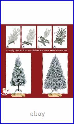 Yaheetech 6ft Snow Flocked Pre-lit Christmas Tree with 250 Warm White ...