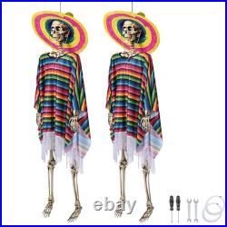 Yescom 2 Pack 5.6ft Life Size Posable Skeleton Halloween Decor with Shawl Sombrero