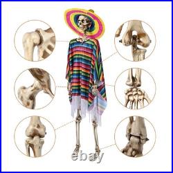 Yescom 2 Pack 5.6ft Life Size Posable Skeleton Halloween Decor with Shawl Sombrero