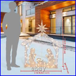 Yescom 4 Ft Lighted Nativity Scene 80 LED Holy Family Yard Christmas Decor