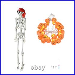 Yescom Pirate Life Size Skeleton Poseable 5.4Ft with Halloween Pumpkin Lights