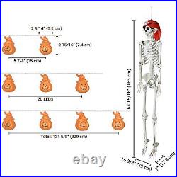 Yescom Pirate Life Size Skeleton Poseable 5.4Ft with Halloween Pumpkin Lights