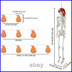Yescom Pirate Life Size Skeleton Poseable 5.4Ft with Halloween Pumpkin Lights