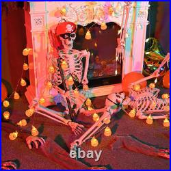 Yescom Pirate Life Size Skeleton Poseable 5.4Ft with Halloween Pumpkin Lights