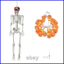 Yescom Pirate Life Size Skeleton Poseable 5.4Ft with Halloween Pumpkin Lights