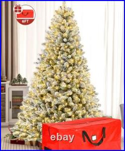 Yexmas 6ft Pre-Lit Snowflake Flocked Christmas Tree, 8 Modes LED Lights, Artificia