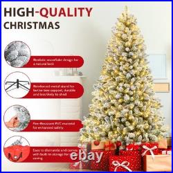Yexmas 6ft Pre-Lit Snowflake Flocked Christmas Tree, 8 Modes LED Lights, Artificia