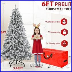 Yexmas 6ft Pre-Lit Snowflake Flocked Christmas Tree, 8 Modes LED Lights, Artificia