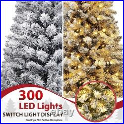 Yexmas 6ft Pre-Lit Snowflake Flocked Christmas Tree, 8 Modes LED Lights, Artificia