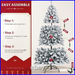 Yexmas 6ft Pre-Lit Snowflake Flocked Christmas Tree, 8 Modes LED Lights, Artificia