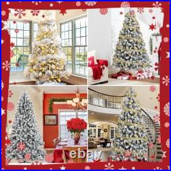 Yexmas 6ft Pre-Lit Snowflake Flocked Christmas Tree, 8 Modes LED Lights, Artificia