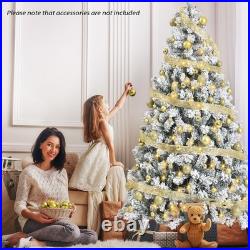 Yexmas 9ft Pre-Lit Snowflake Flocked Christmas Tree, 8 Modes LED Lights, Artificia