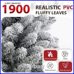 Yexmas 9ft Pre-Lit Snowflake Flocked Christmas Tree, 8 Modes LED Lights, Artificia