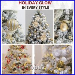 Yexmas 9ft Pre-Lit Snowflake Flocked Christmas Tree, 8 Modes LED Lights, Artificia