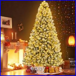 Yexmas 9ft Pre-Lit Snowflake Flocked Christmas Tree, 8 Modes LED Lights, Artificia