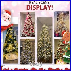 Yexmas 9ft Pre-Lit Snowflake Flocked Christmas Tree, 8 Modes LED Lights, Artificia