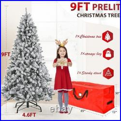 Yexmas 9ft Pre-Lit Snowflake Flocked Christmas Tree, 8 Modes LED Lights, Artificia