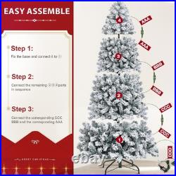Yexmas 9ft Pre-Lit Snowflake Flocked Christmas Tree, 8 Modes LED Lights, Artificia