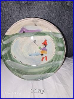 Zrike Winter Frolic Snowman Plate & Bowl Ice Fishing Winter Scene Italy
