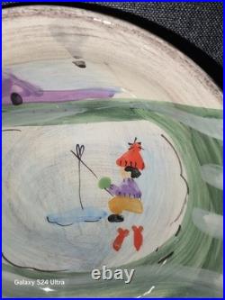 Zrike Winter Frolic Snowman Plate & Bowl Ice Fishing Winter Scene Italy