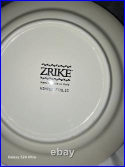 Zrike Winter Frolic Snowman Plate & Bowl Ice Fishing Winter Scene Italy