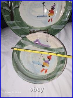 Zrike Winter Frolic Snowman Plate & Bowl Ice Fishing Winter Scene Italy